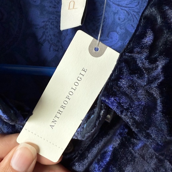 NWT Anthropologie Midnight Blue Velvet Button Down Shirt - Picture 4 of 8